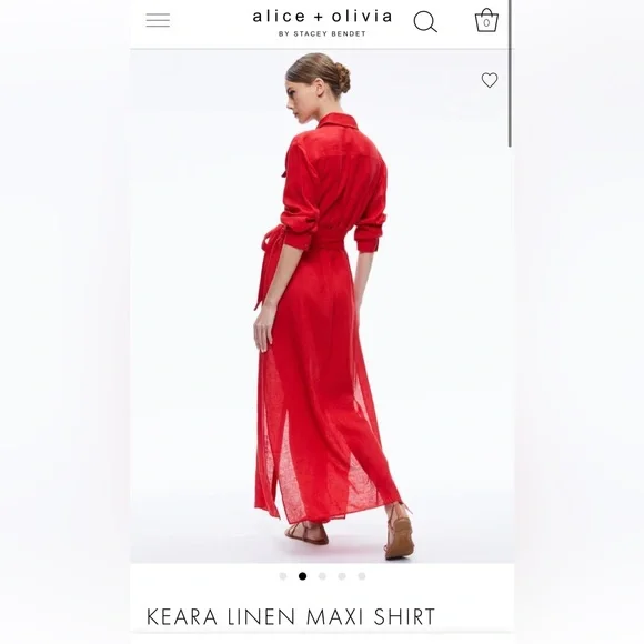 ALICE & OLIVIA KFARA UNEN MAXI SHIRT RED DRESS SIZE SMALL - Picture 5 of 5